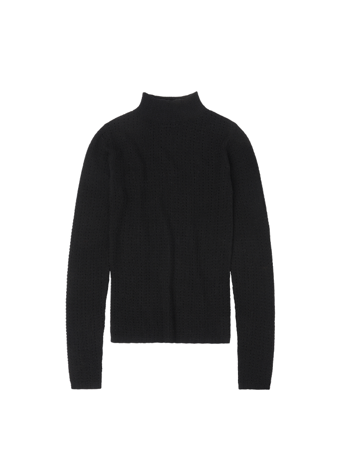 Fub - Højhalset Pointelle Bluse Sort