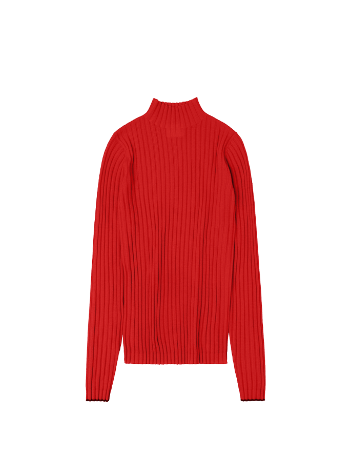 Fub - Højhalset Rib Bluse Signal Red