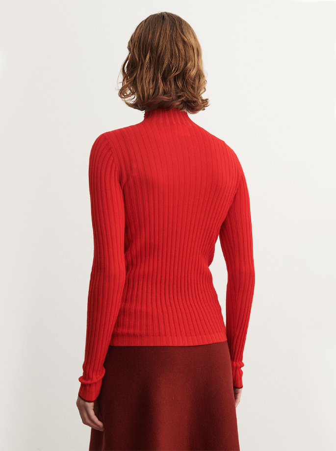 Fub - Højhalset Rib Bluse Signal Red