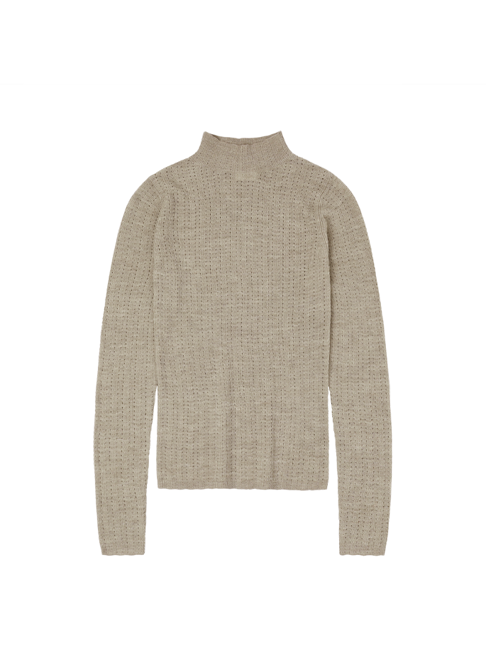 Fub - Højhalset Pointelle Bluse Oat Melange