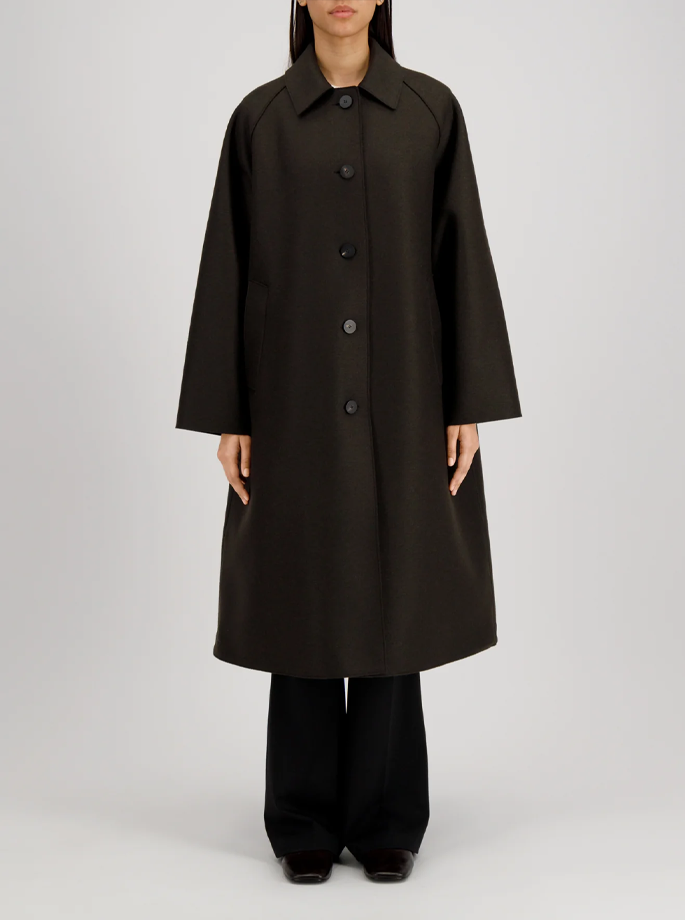 Harris Wharf - Balmacaan Pressed Wool Frakke Dark Brown