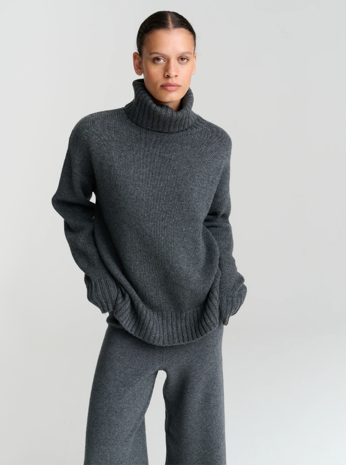Rhea - 94 Heavy Turtleneck Strik Grå