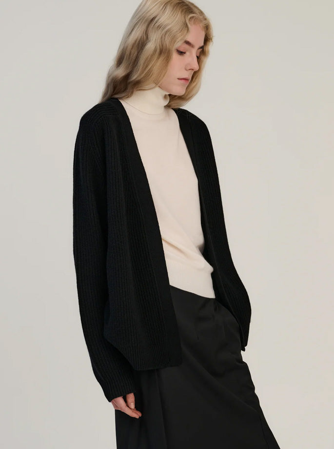 Rhea - Rib Cardigan Wool & Cashmere sort