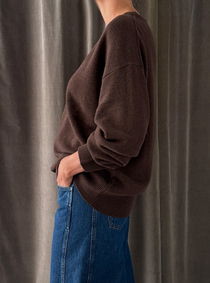 Rhea - V Neck uld & Cashmere mørkebrun