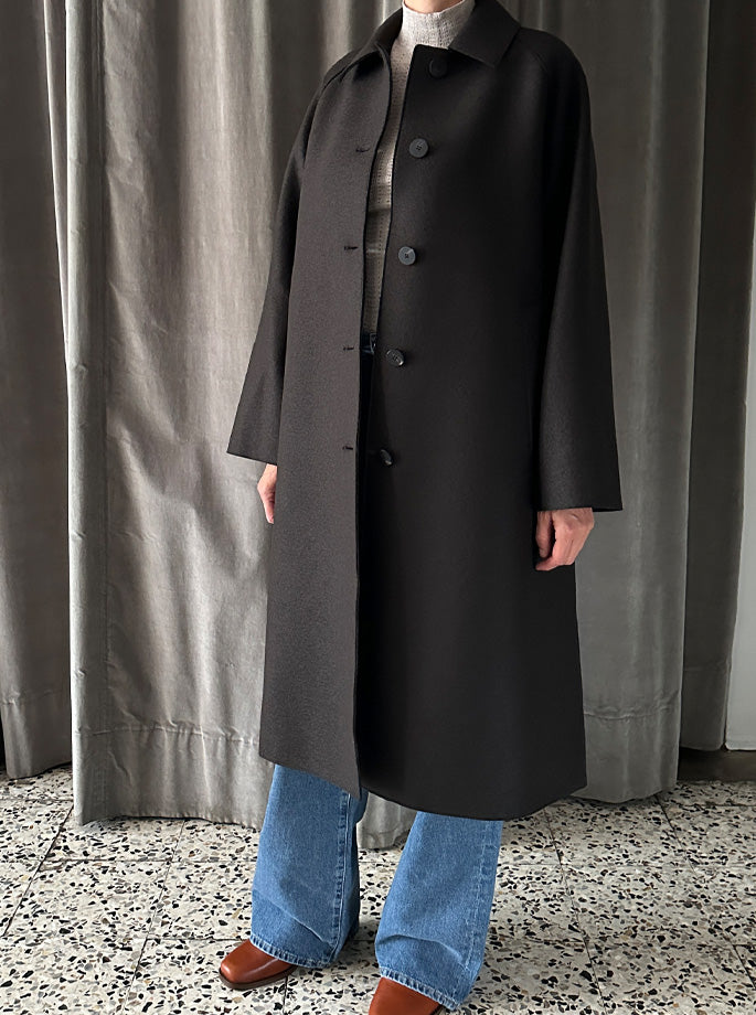 Harris Wharf - Balmacaan Pressed Wool Frakke Dark Brown