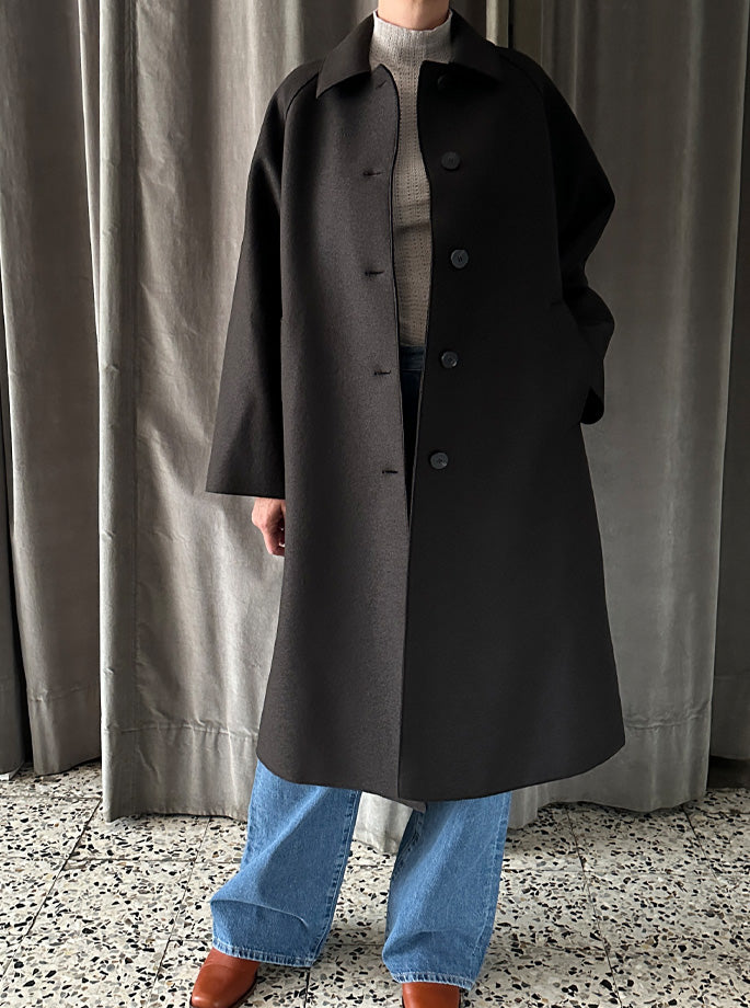 Harris Wharf - Balmacaan Pressed Wool Frakke Dark Brown