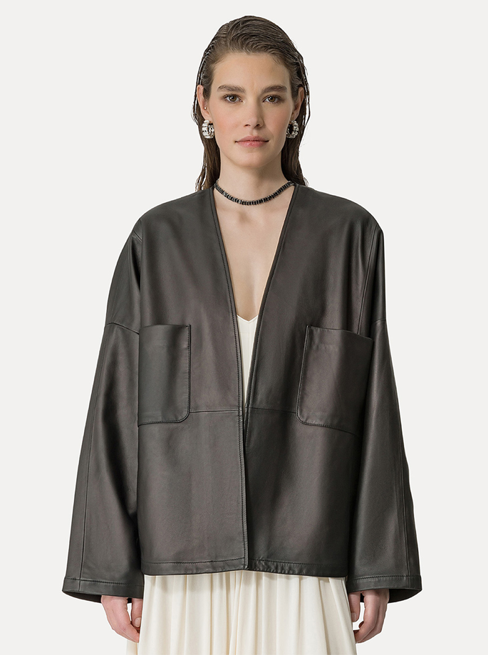 Forte Forte - My Jacket Læder Kimono Abisso