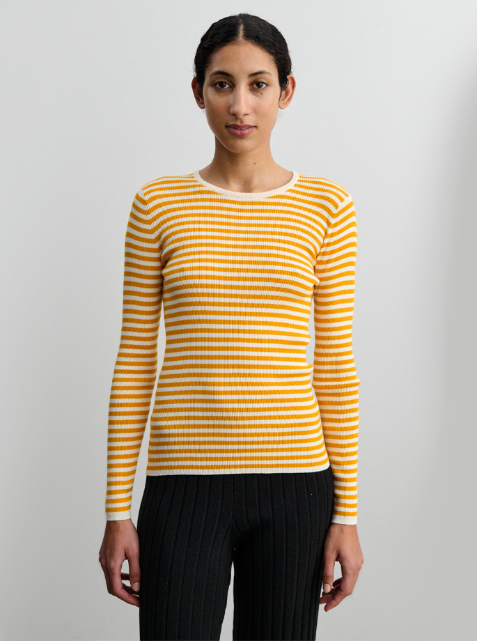 Fub - Stribet Rib Bluse Ecru/Sunflower