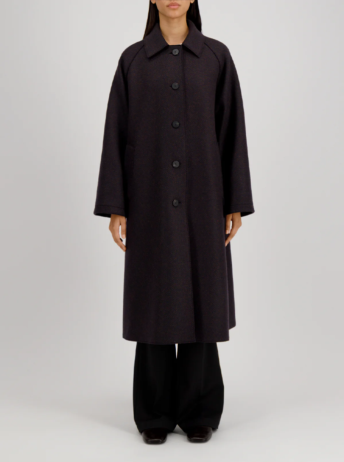 Harris Wharf - Balmacaan Patterned Cashmere Frakke Brown Blue Herringbone