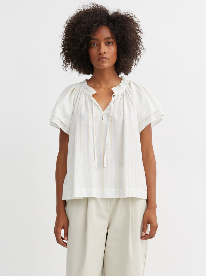 Skall Studio - Grace Blouse White/Yellow Dobby Stripe