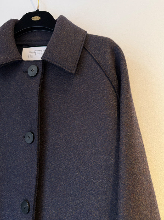 Harris Wharf - Balmacaan Patterned Cashmere Frakke Brown Blue