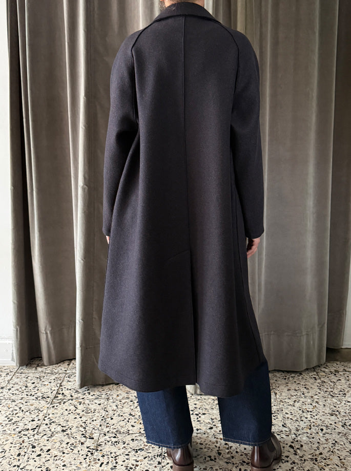 Harris Wharf - Balmacaan Patterned Cashmere Frakke Brown Blue