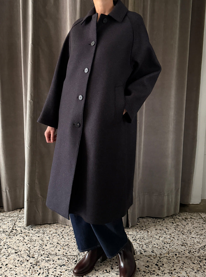 Harris Wharf - Balmacaan Patterned Cashmere Frakke Brown Blue