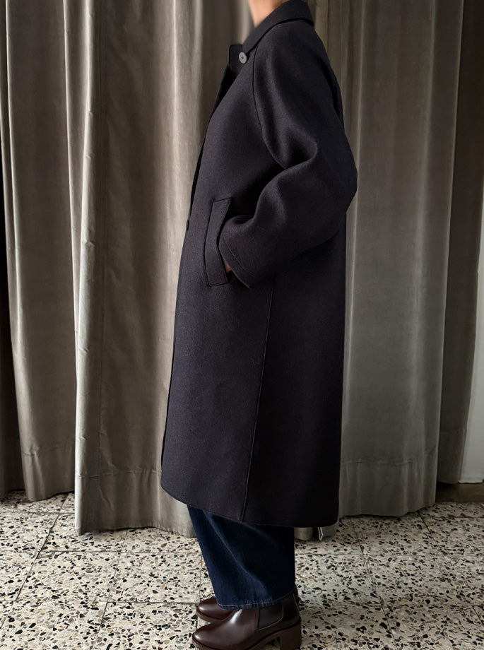 Harris Wharf - Balmacaan Patterned Cashmere Frakke Brown Blue