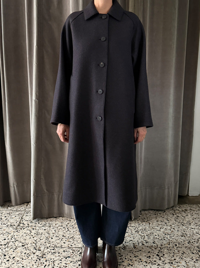 Harris Wharf - Balmacaan Patterned Cashmere Frakke Brown Blue