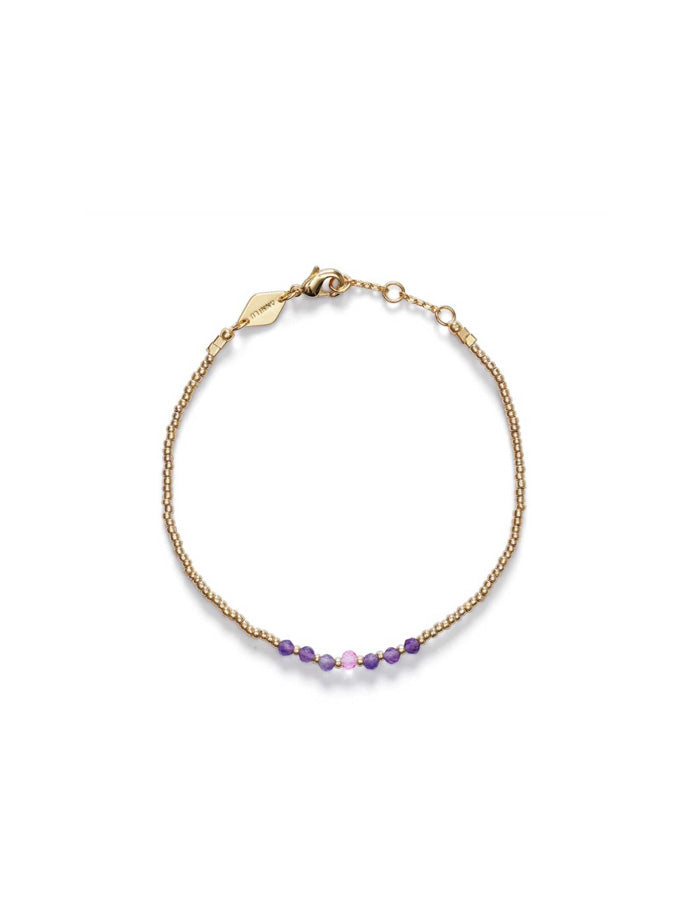 Anni Lu - Bead and gem bracelet Pink lavendar - glasperler, facetterede glasperler. Messing er forgyldt med 18 karat guld + e-belægning - ES Webshop